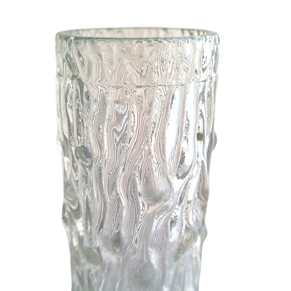 Mid Century Modern Bark Textured Clear Glass Vase 8” - Picture 2 of 5